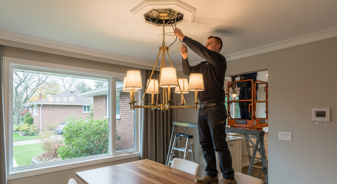 Final result of a light fixture installation project at a Pickering residence