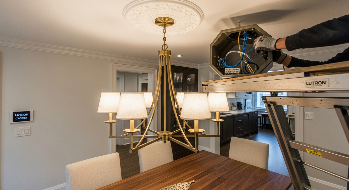 Detail view of a light fixture installation job finished in Toronto — expert craftsmanship