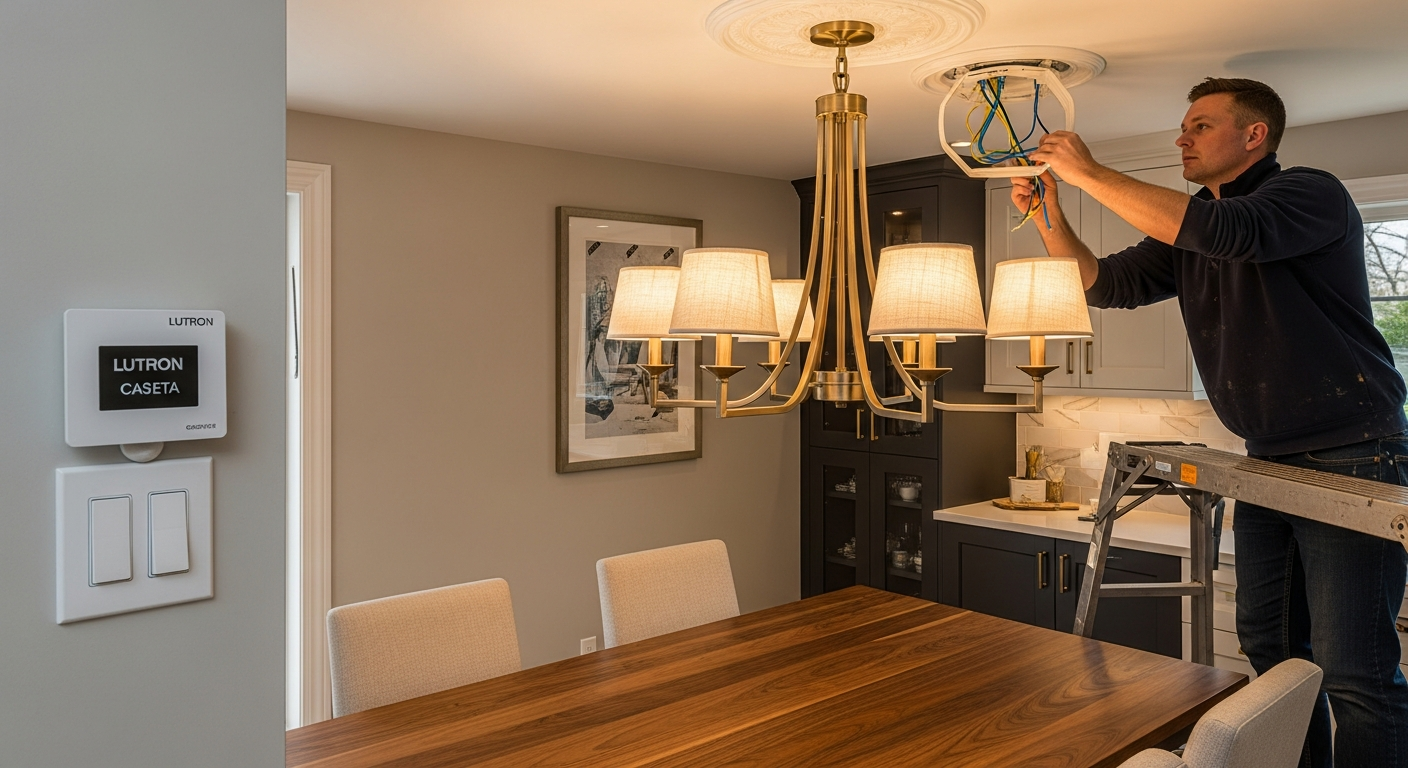 Editorial detail of a Whitby light fixture installation install — visible quality finish