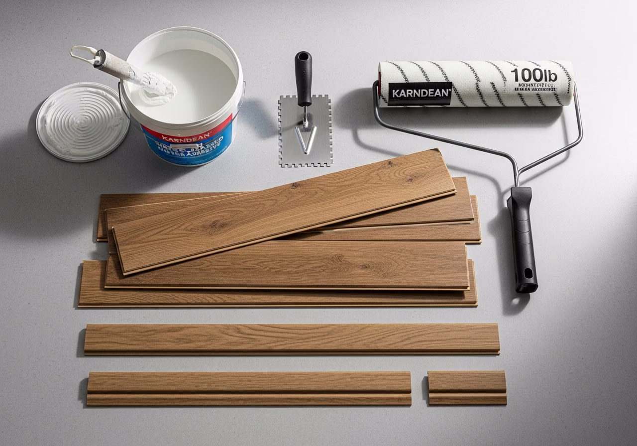LVT install kit — Karndean planks, water-based adhesive, 100lb roller