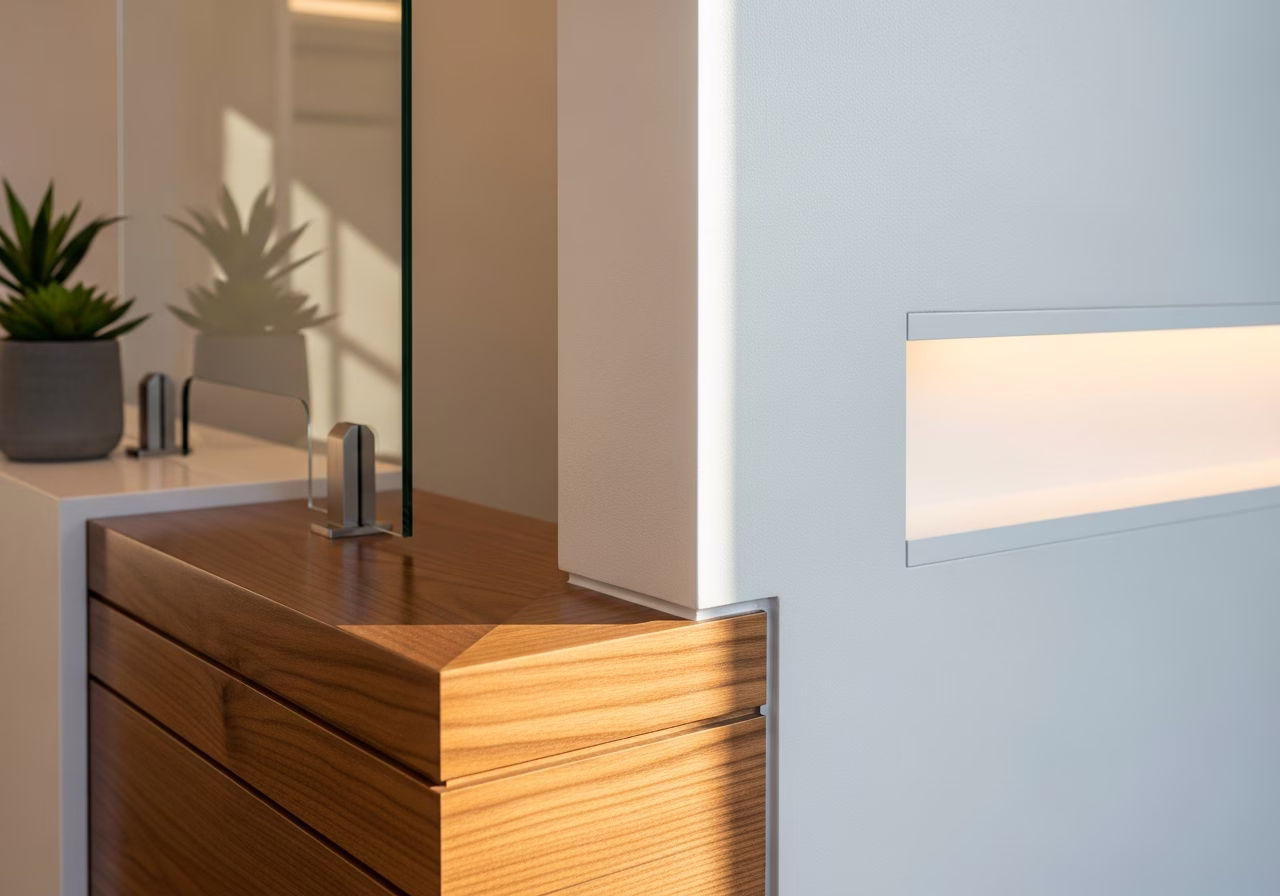 Close-up detail of professionally completed medical office buildout showing craftsmanship and finish quality