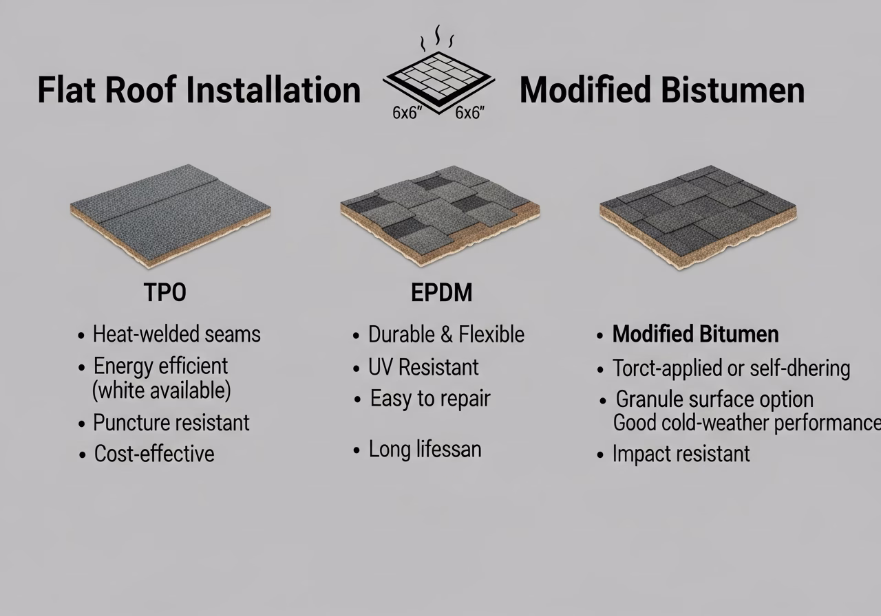 Flat Roof Installation brand and material comparison
