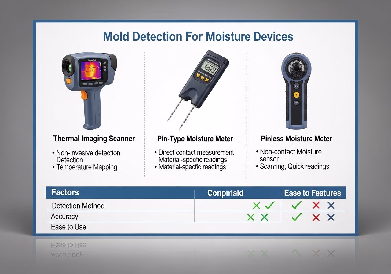 Side-by-side product and material comparison for mold-prone area detection — typical brands and finishes used in Toronto home