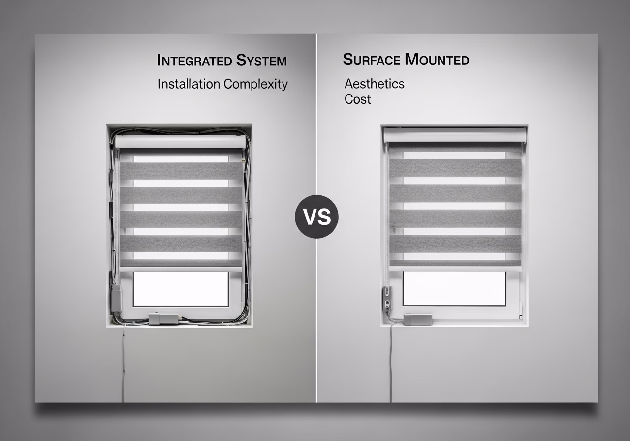 Side-by-side product and material comparison for motorized blinds installation — typical brands and finishes used in Toronto 