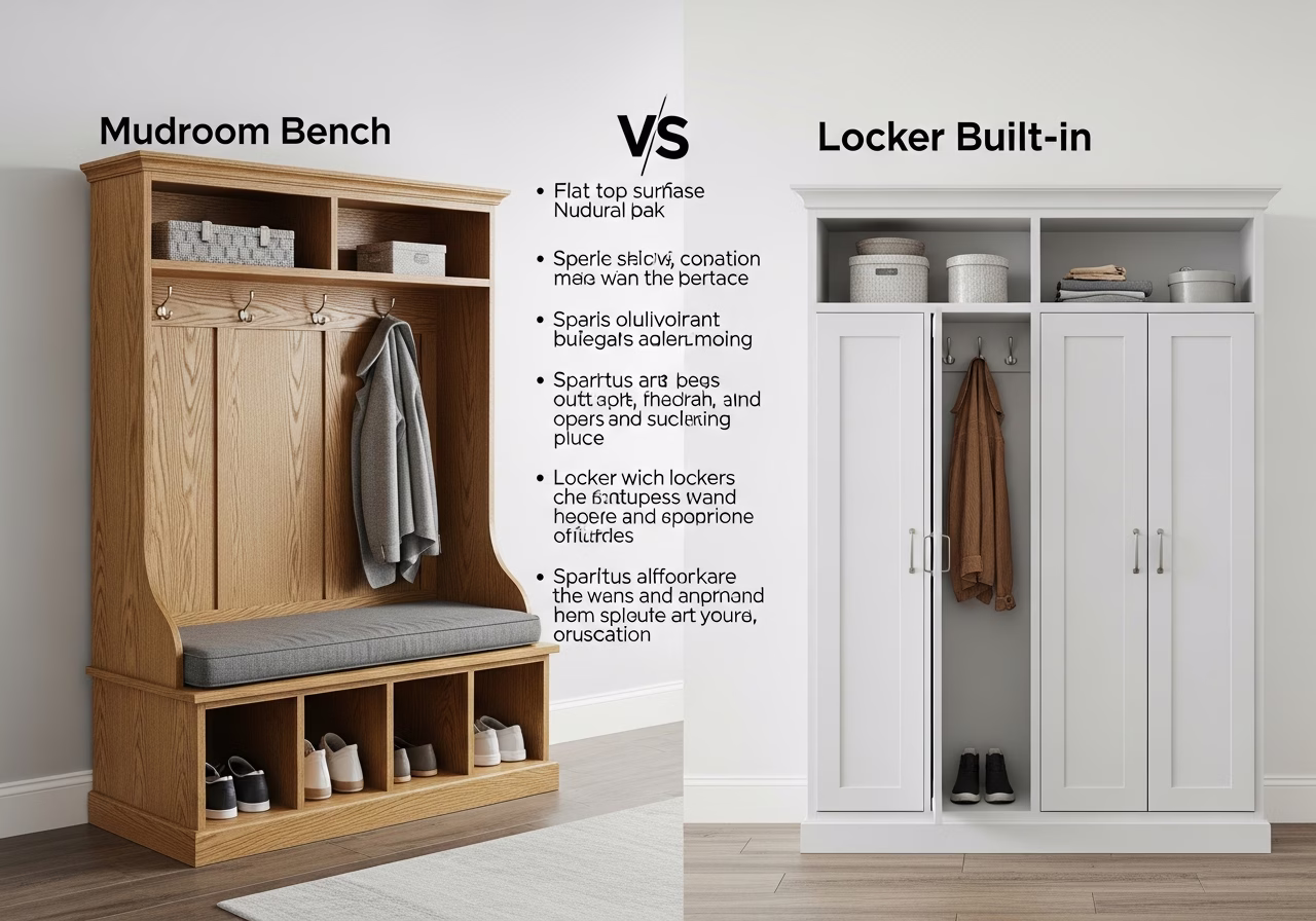 Side-by-side product and material comparison for mudroom bench & locker built-in — typical brands and finishes used in Toront