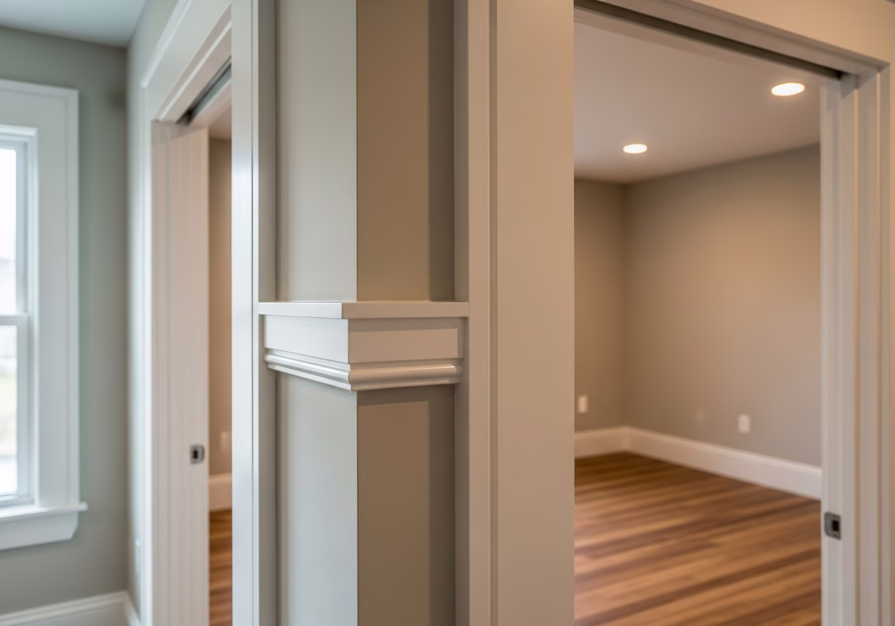 Close-up detail of professionally completed multiplex conversion (2-4 plex) showing craftsmanship and finish quality