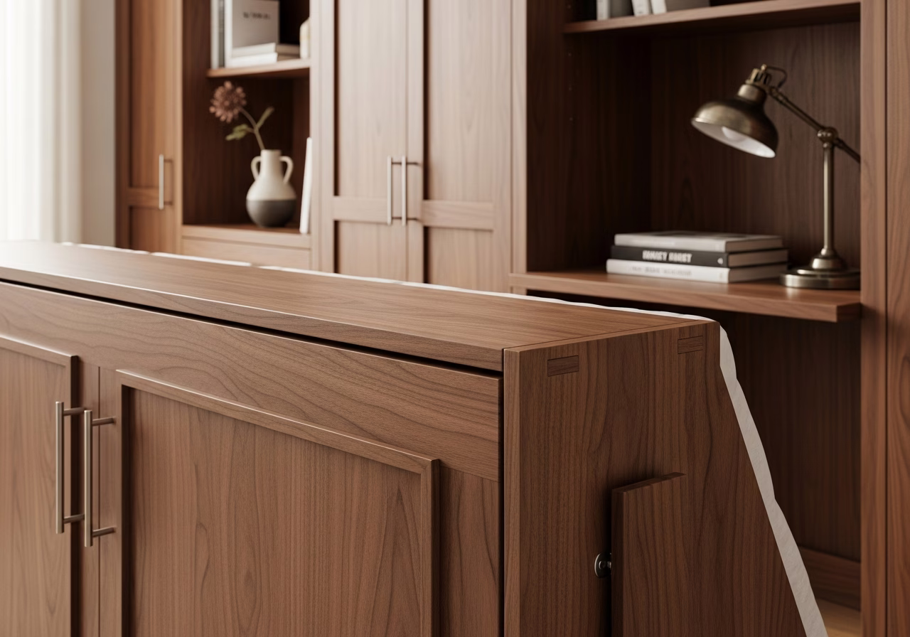 Close-up detail of professionally completed Murphy bed installation work