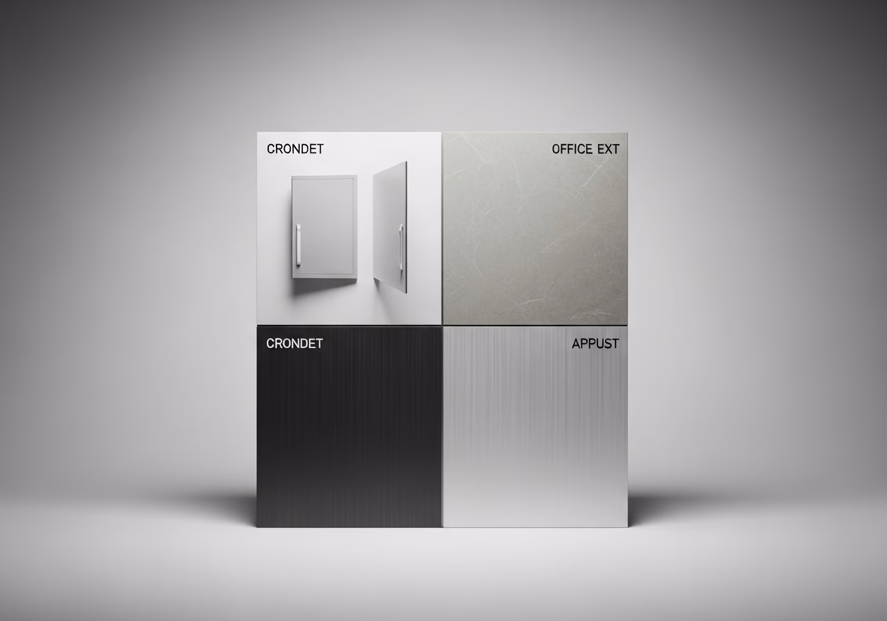 Side-by-side product and material comparison for commercial office buildout — typical brands and finishes used in Toronto hom