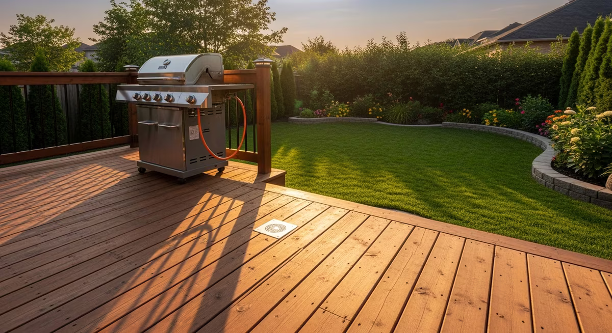 Completed outdoor gas line and shutoff valve serving BBQ on Oakville patio