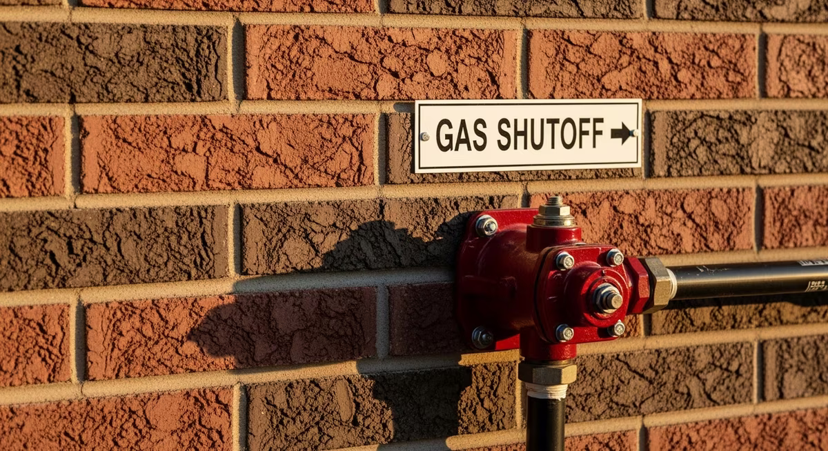 Close-up of TSSA G2 compliant gas shutoff valve and quick-connect at exterior BBQ point