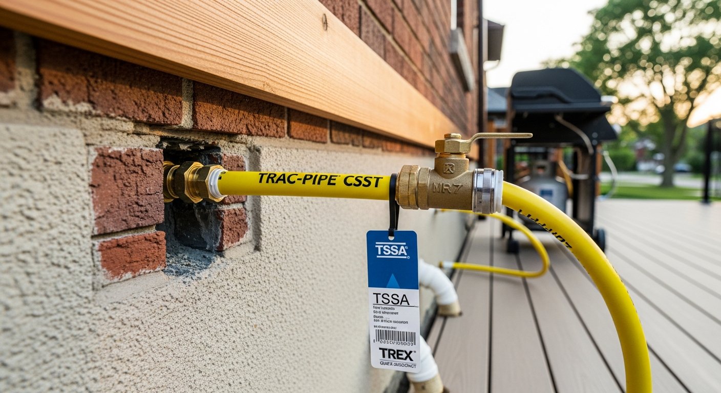 On-site outdoor gas line installation install detail at a Etobicoke property