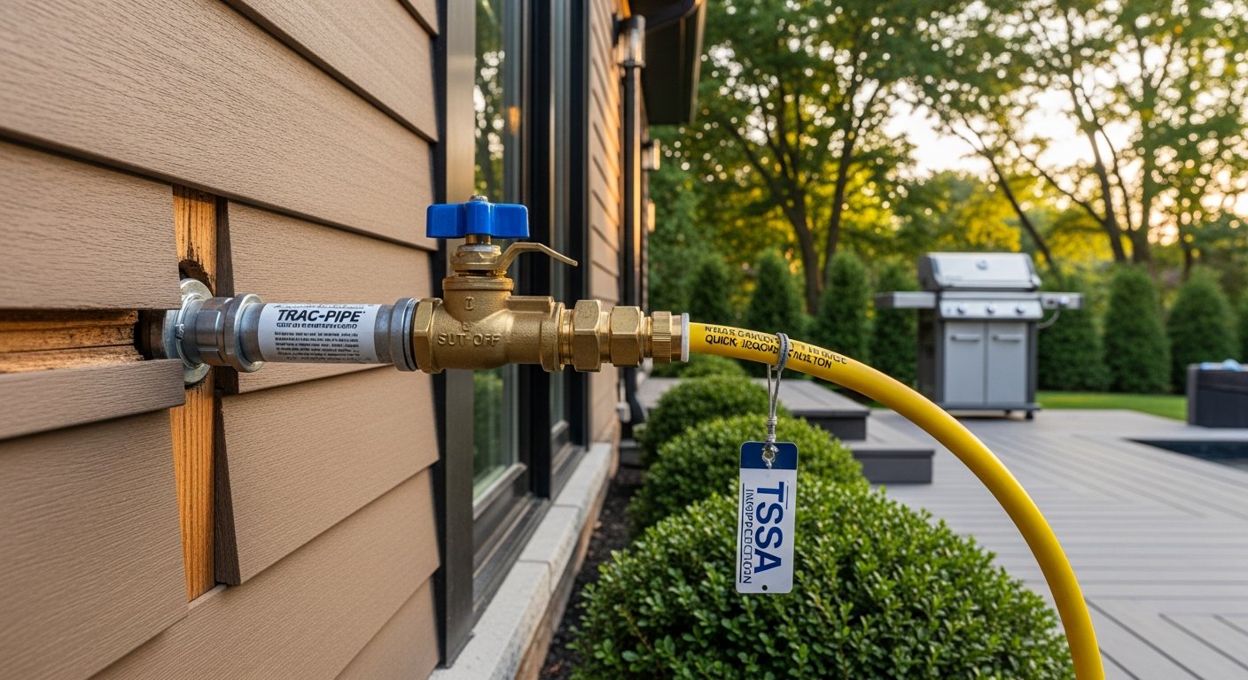 Close-up of professional outdoor gas line installation work delivered in Markham