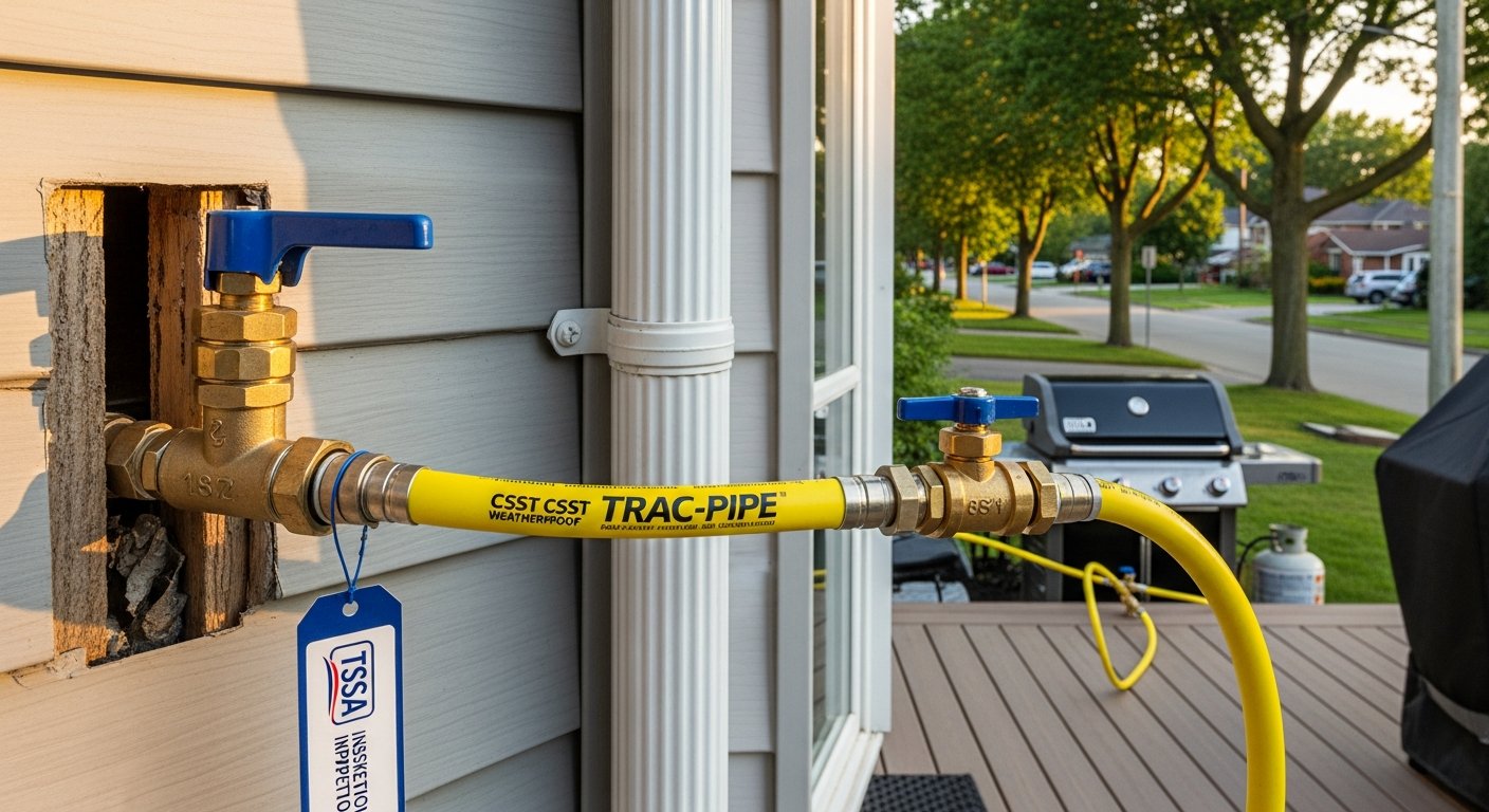 Close-up of professional outdoor gas line installation work delivered in Mississauga