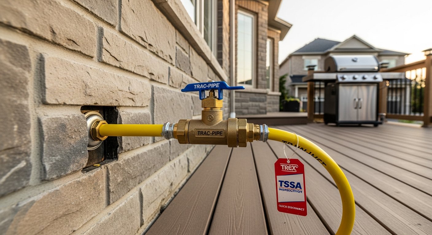 Detail view of a outdoor gas line installation job finished in Richmond Hill — expert craftsmanship