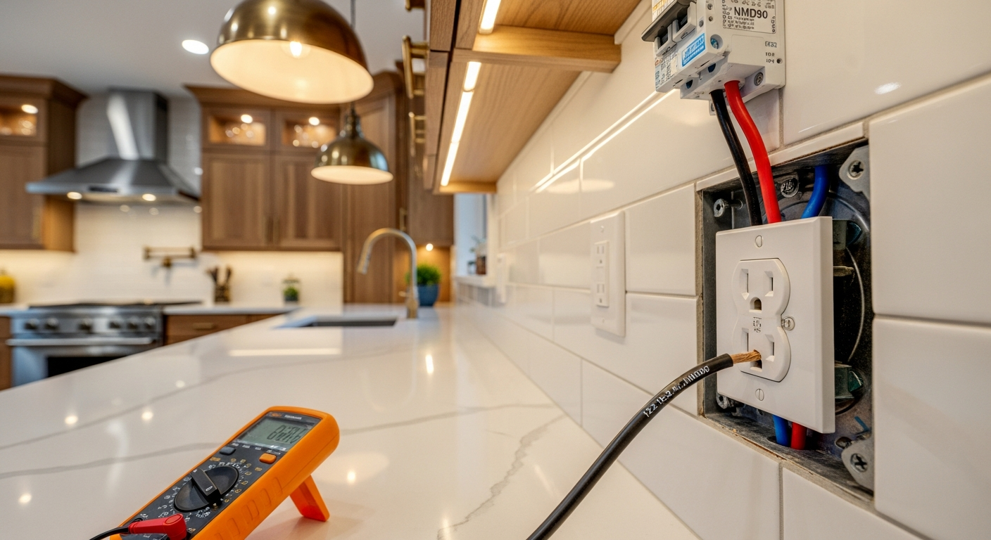 Detail view of a electrical outlet & switch installation job finished in Georgetown — expert craftsmanship