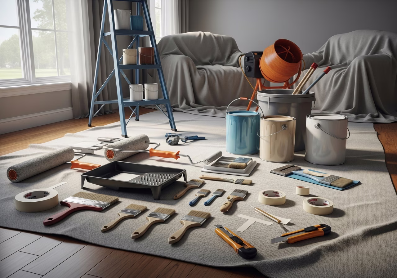Tools and materials staged for painting service in Markham