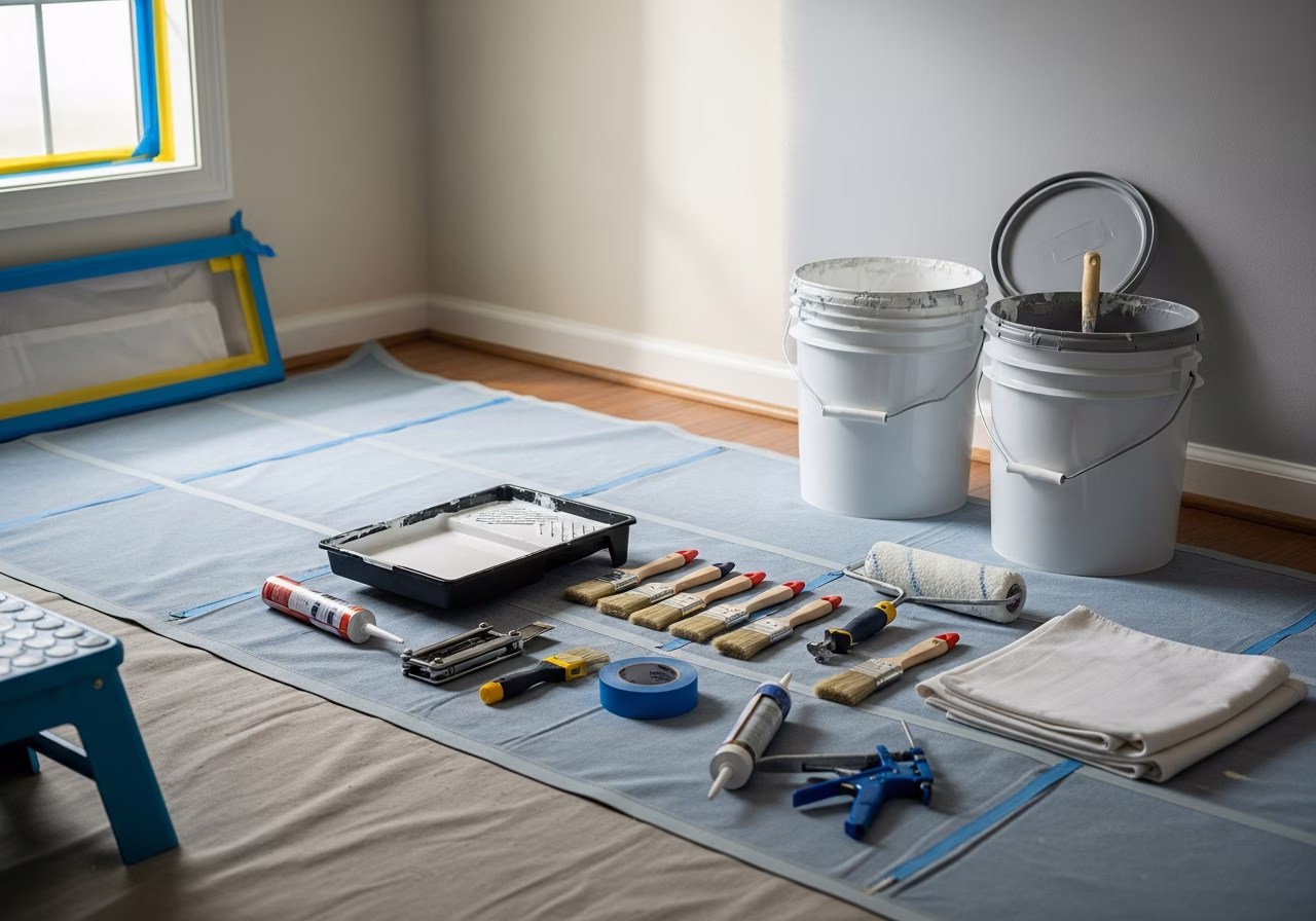 Tools and materials staged for painting service in Mississauga