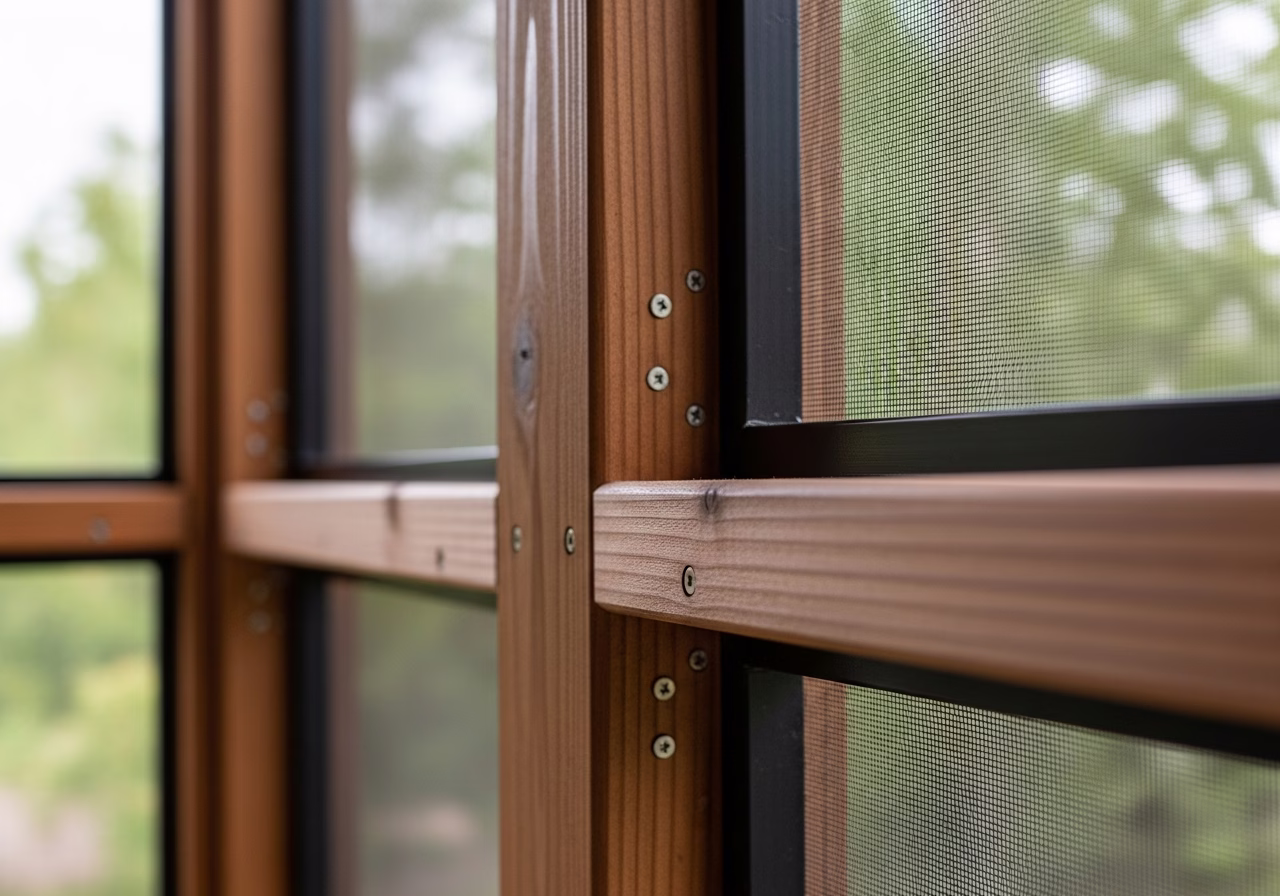 Close-up detail of professionally completed Screen Porch Installation