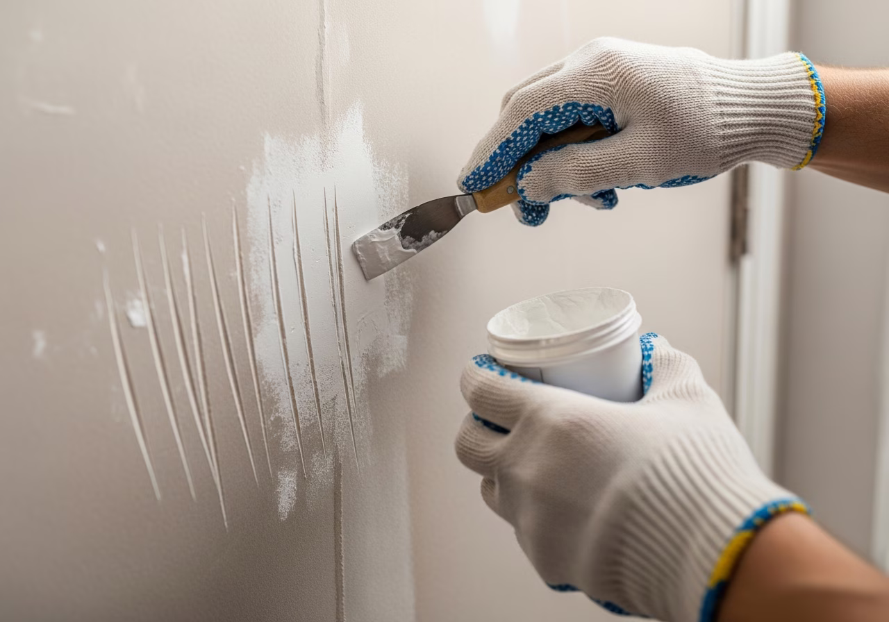 Drywall pet-scratch patching at entry-way height — multi-incident repair in Toronto home