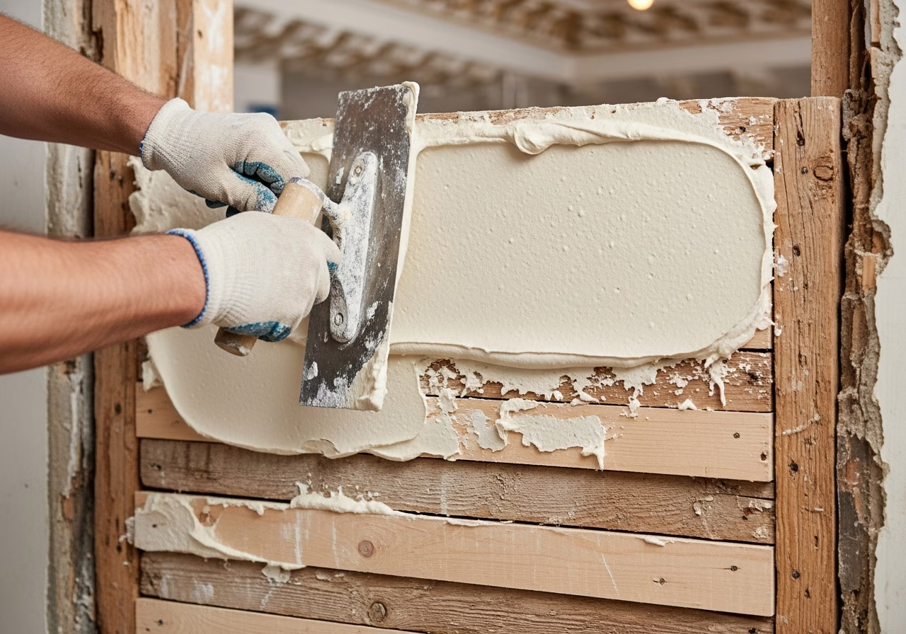 Plaster of Paris over wood lath in heritage Toronto home — traditional plaster repair