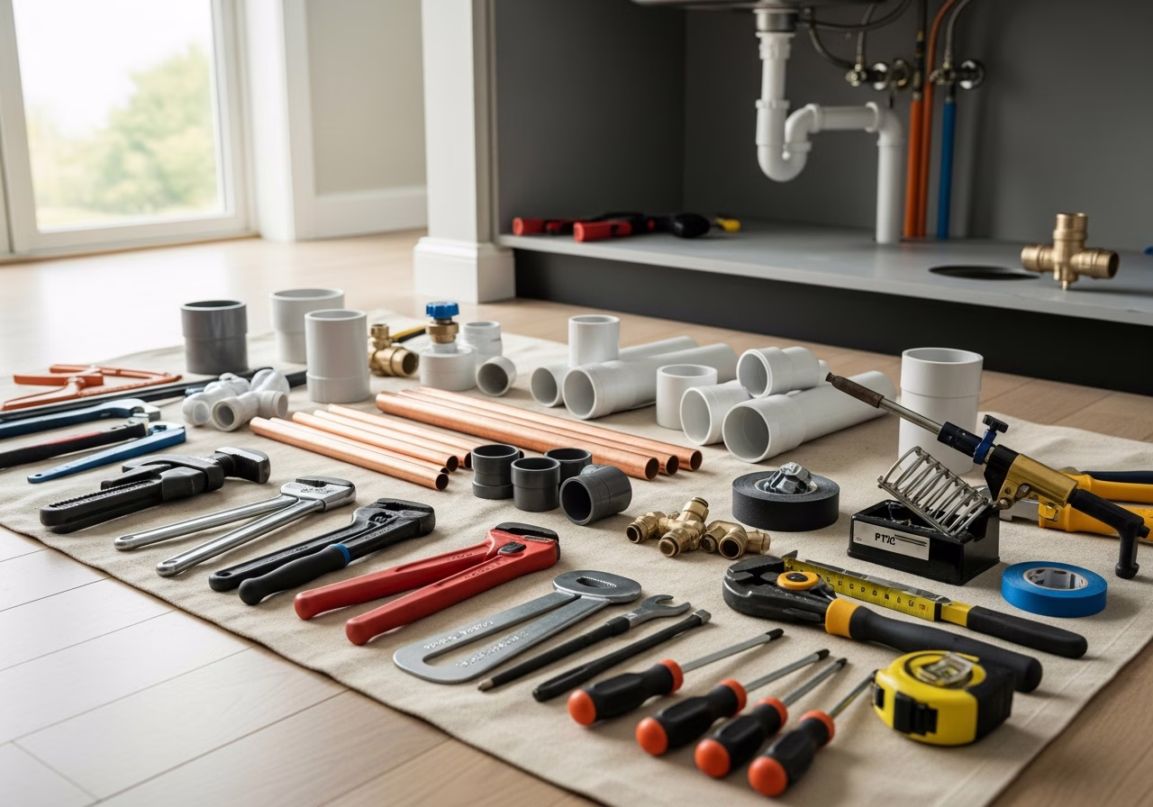 Tools and materials staged for plumbing services in Vaughan