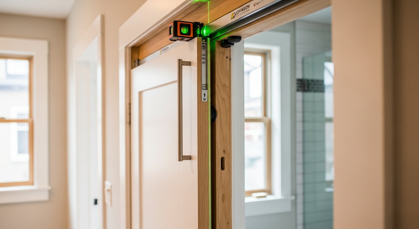 Close-up of professional pocket door installation & repair work delivered in Toronto
