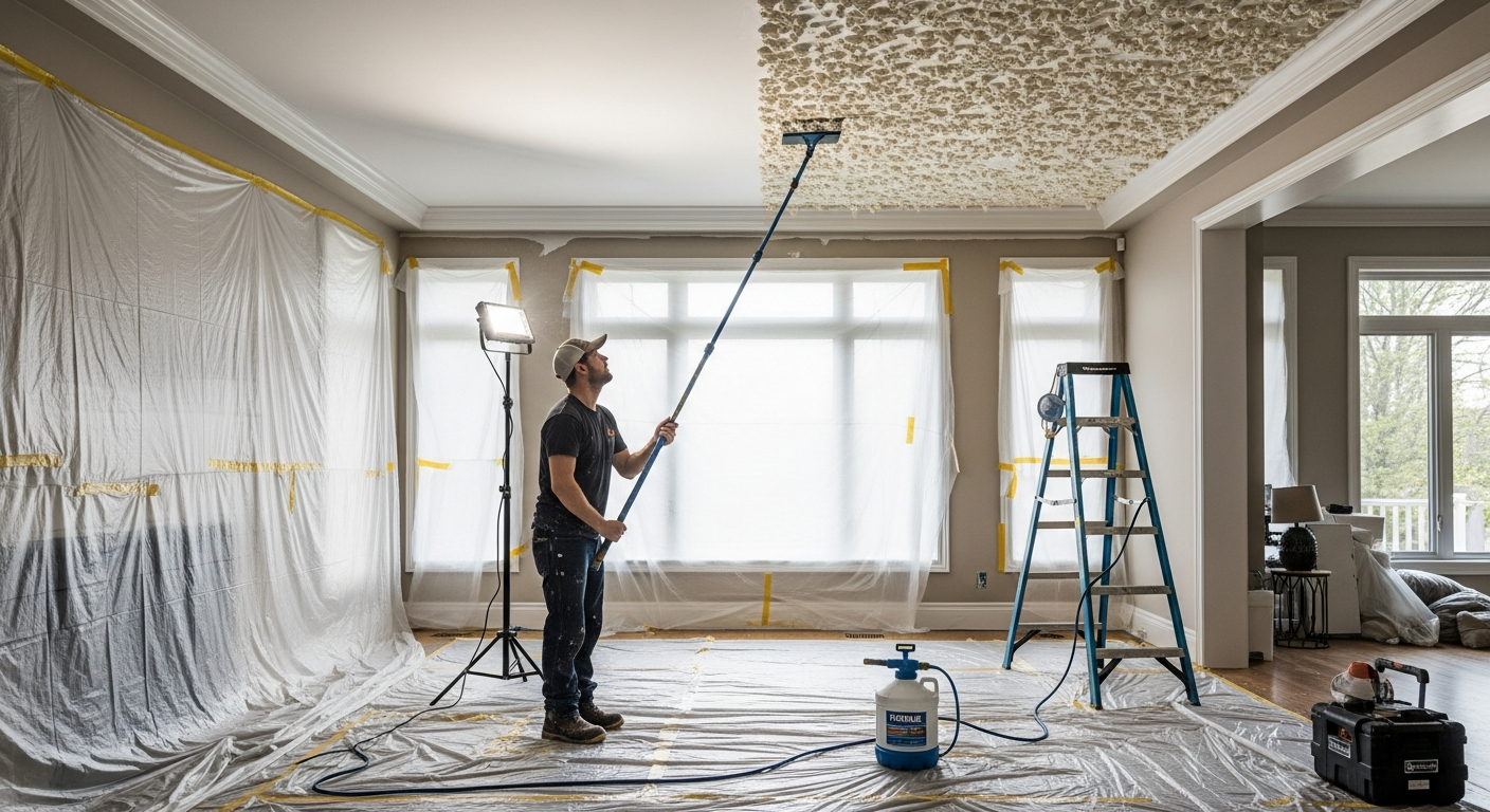 Popcorn Ceiling Removal portfolio close-up from a Caledon renovation by RenoHouse