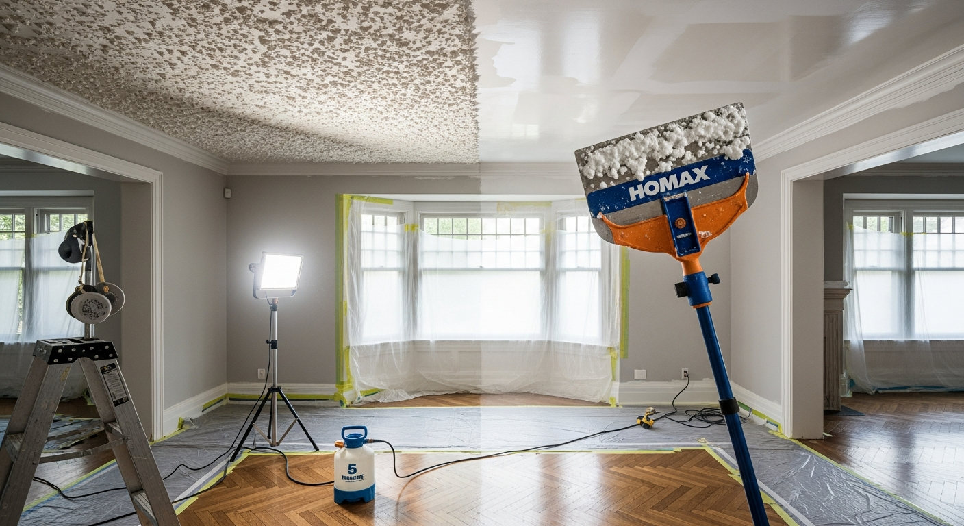 Recent Etobicoke-area popcorn ceiling removal project — professional finish detail