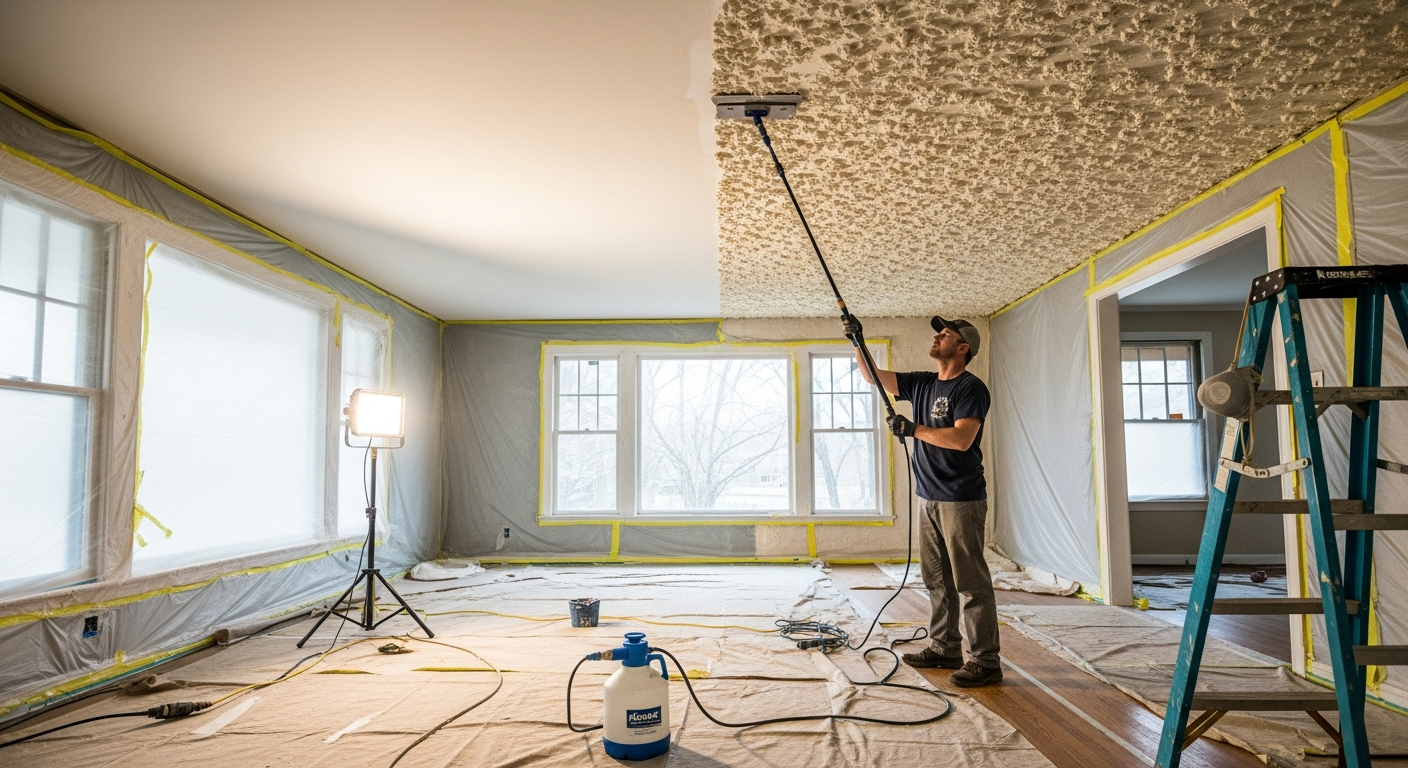 Markham popcorn ceiling removal portfolio sample — finished by licensed RenoHouse crew