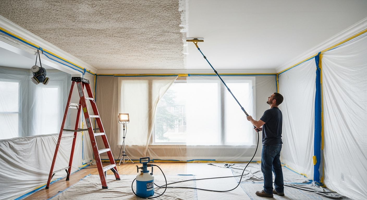Final result of a popcorn ceiling removal project at a Oakville residence