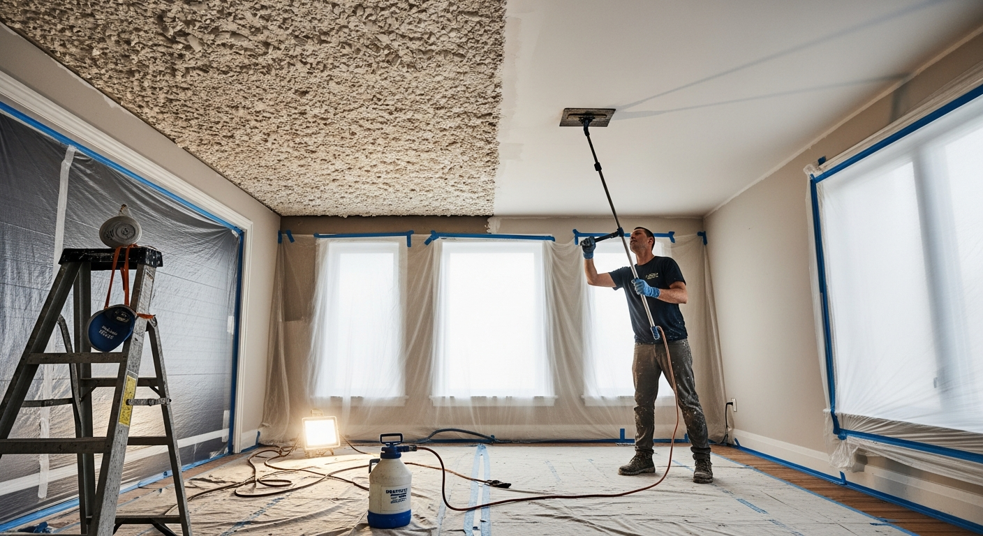 Final result of a popcorn ceiling removal project at a Richmond Hill residence