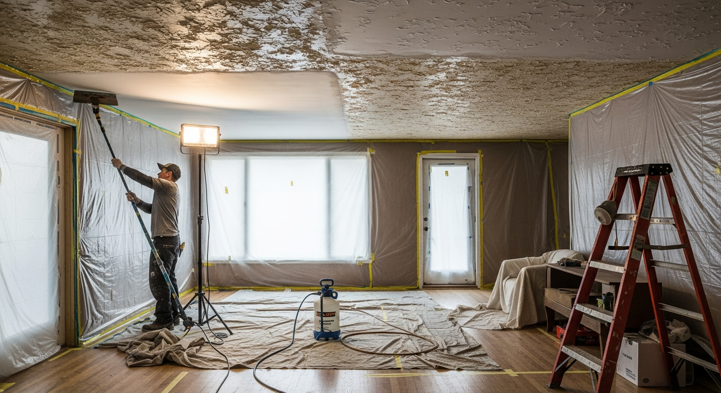 Professional popcorn ceiling removal project completed by RenoHouse in Scarborough — quality workmanship guaranteed