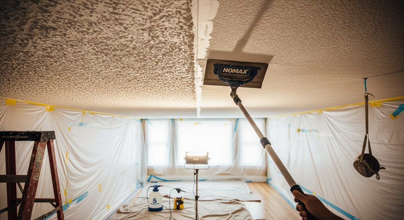 Completed popcorn ceiling removal work showcasing finishing details in Uxbridge