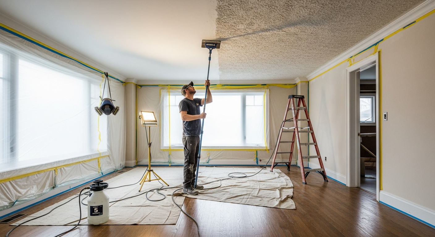 Whitby popcorn ceiling removal portfolio sample — finished by licensed RenoHouse crew