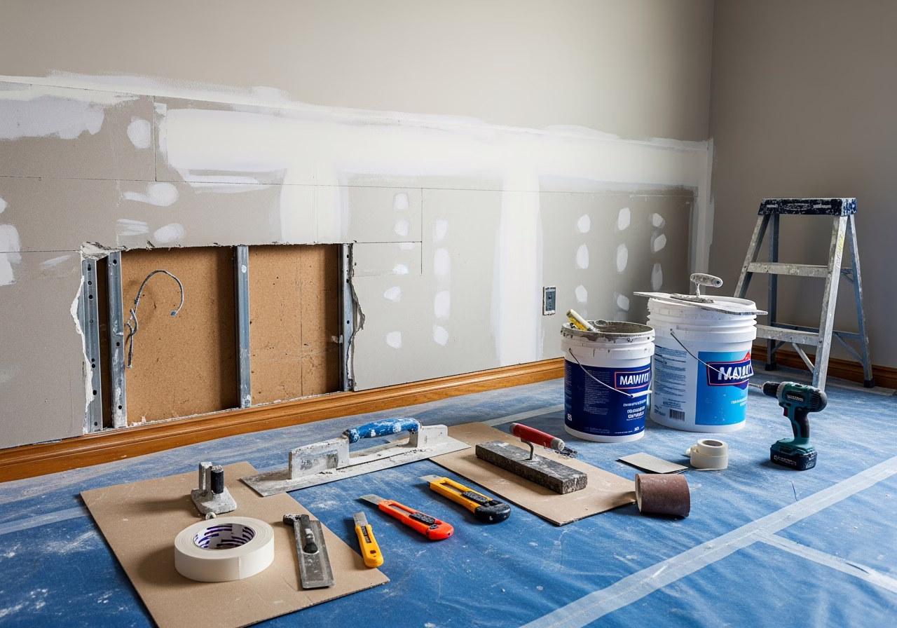 Drywall Repair Toronto tools and materials staged in Toronto home