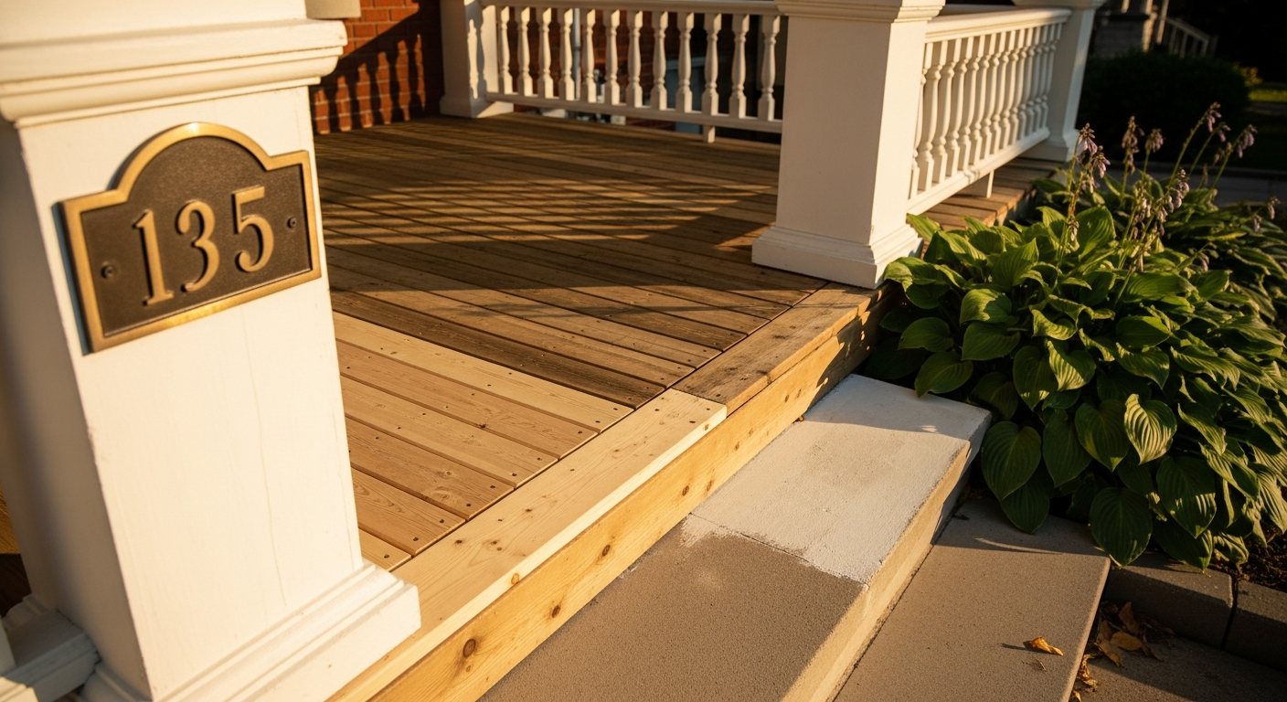 Editorial detail of a Caledon porch repair & rebuilding install โ visible quality finish