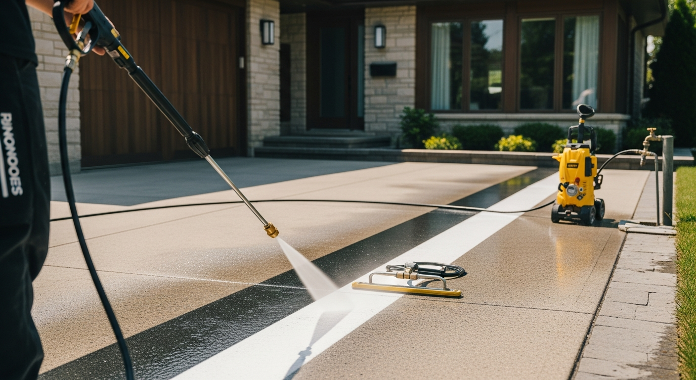 On-site pressure washing services install detail at a Georgina property