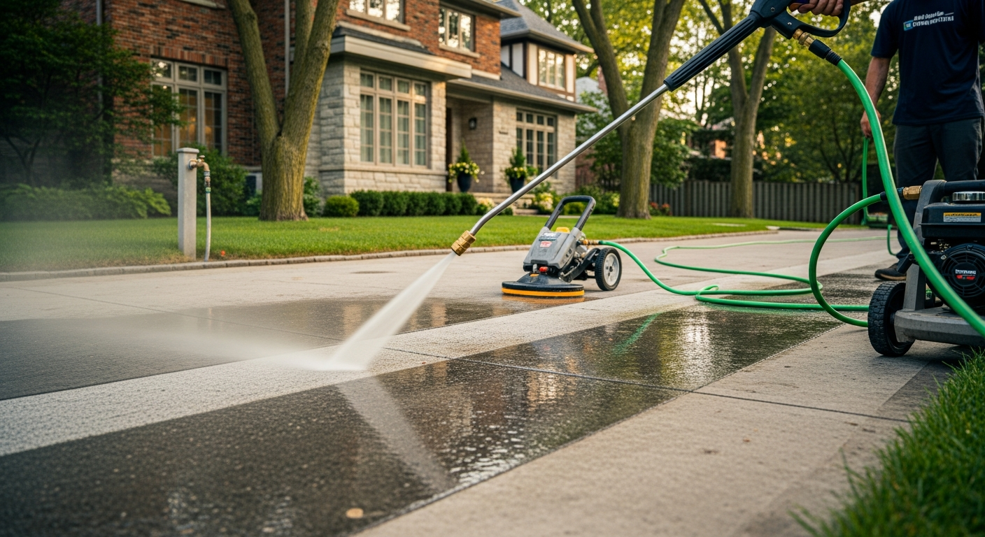 On-site pressure washing services install detail at a North York property