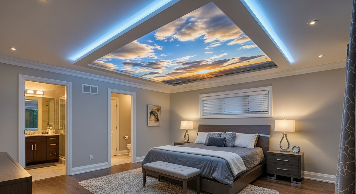 Brampton printed stretch ceiling portfolio sample — finished by licensed RenoHouse crew