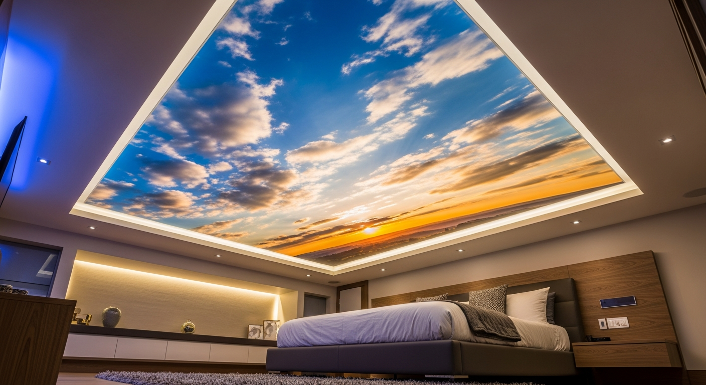Recent Etobicoke-area printed stretch ceiling project — professional finish detail
