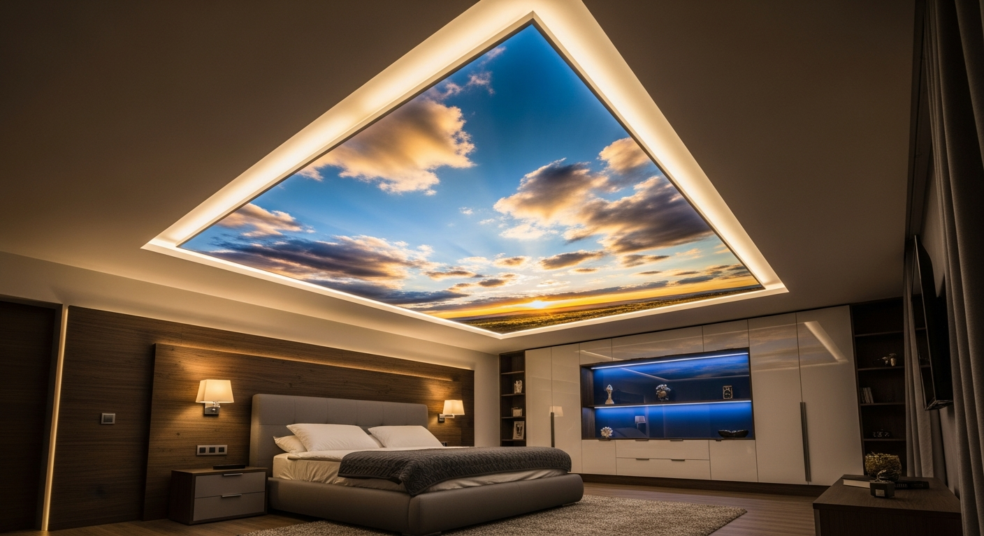 Recently completed printed stretch ceiling renovation in a Georgetown home