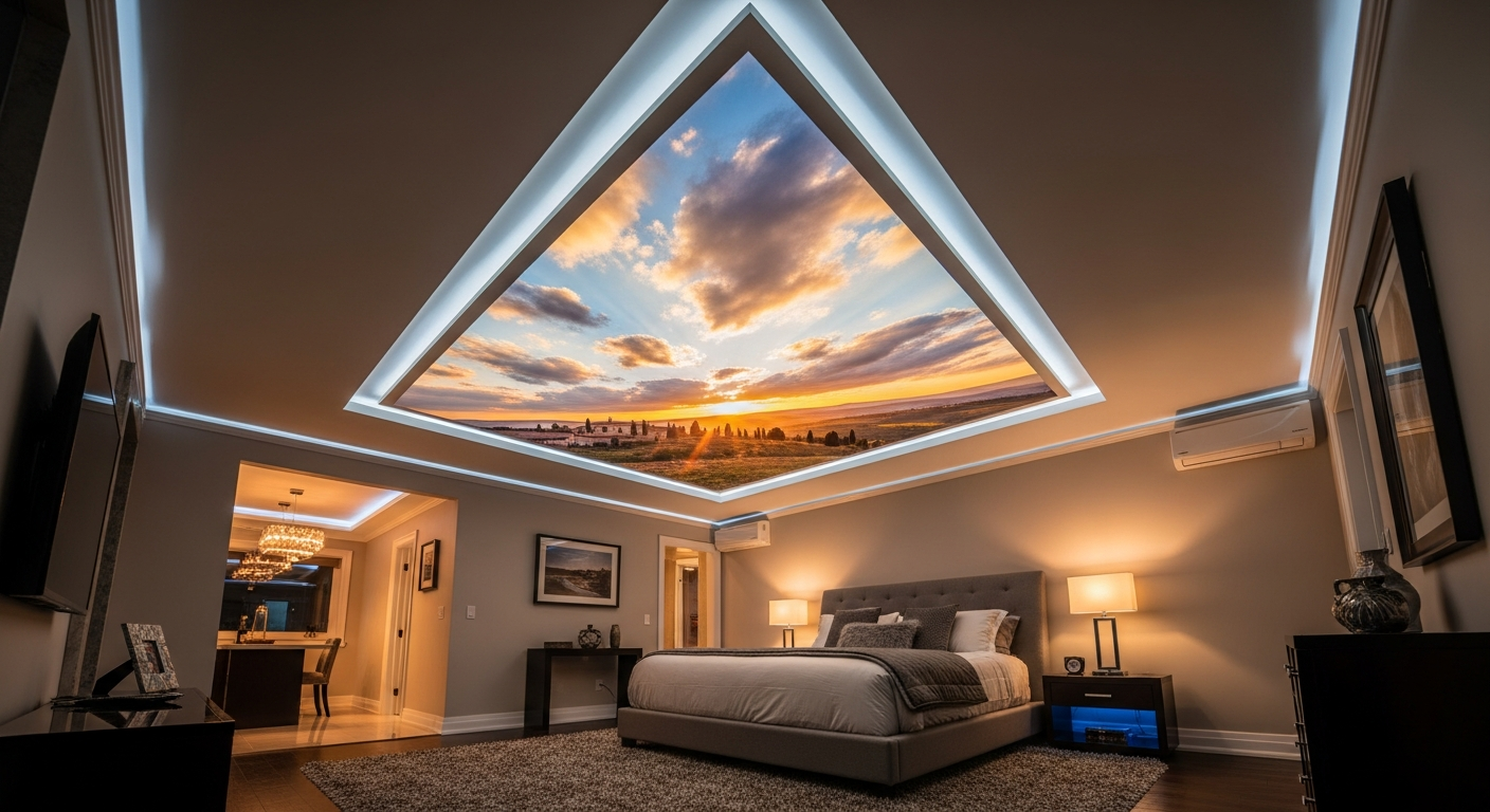 Printed Stretch Ceiling portfolio close-up from a King City renovation by RenoHouse