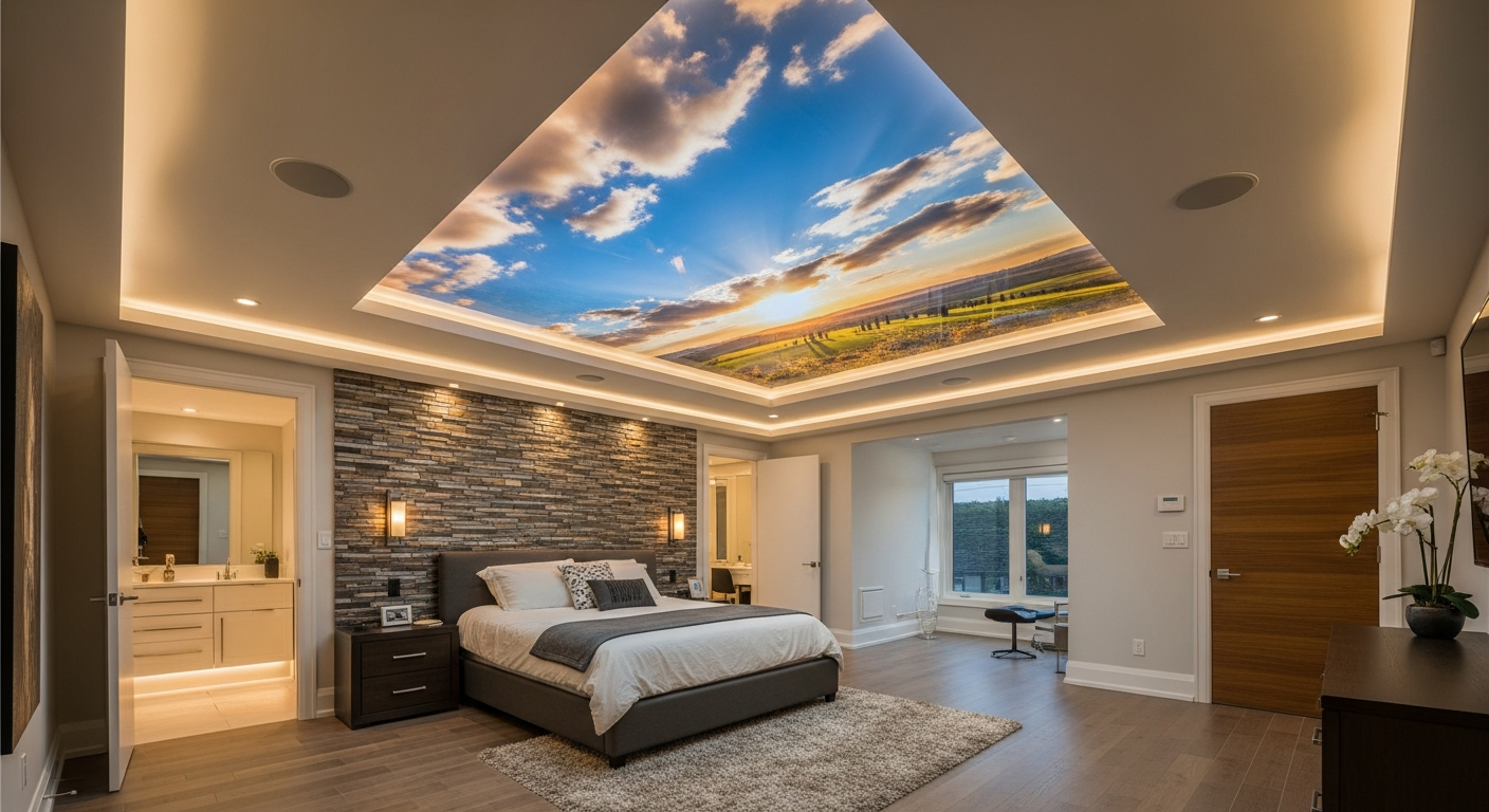 Professional printed stretch ceiling project completed by RenoHouse in Markham — quality workmanship guaranteed