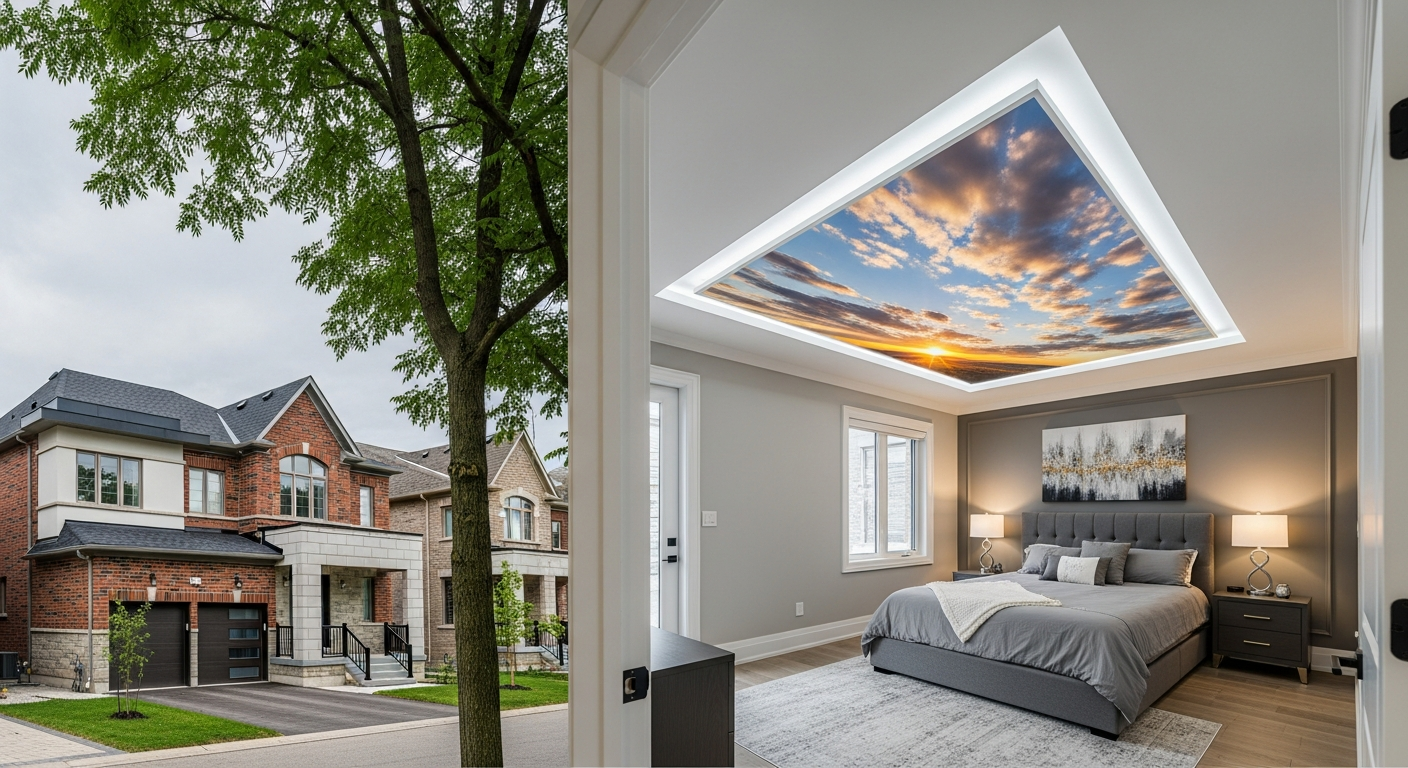 Milton printed stretch ceiling portfolio sample — finished by licensed RenoHouse crew