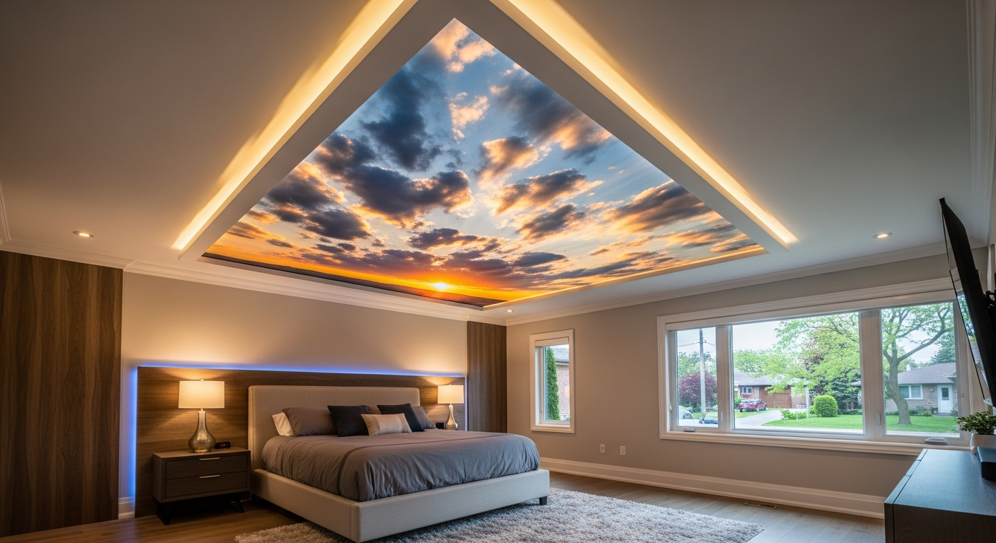 Printed Stretch Ceiling project in Mississauga — RenoHouse quality standard completed work