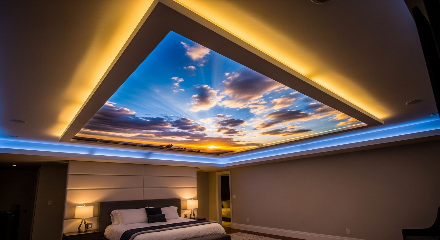 On-site printed stretch ceiling install detail at a North York property