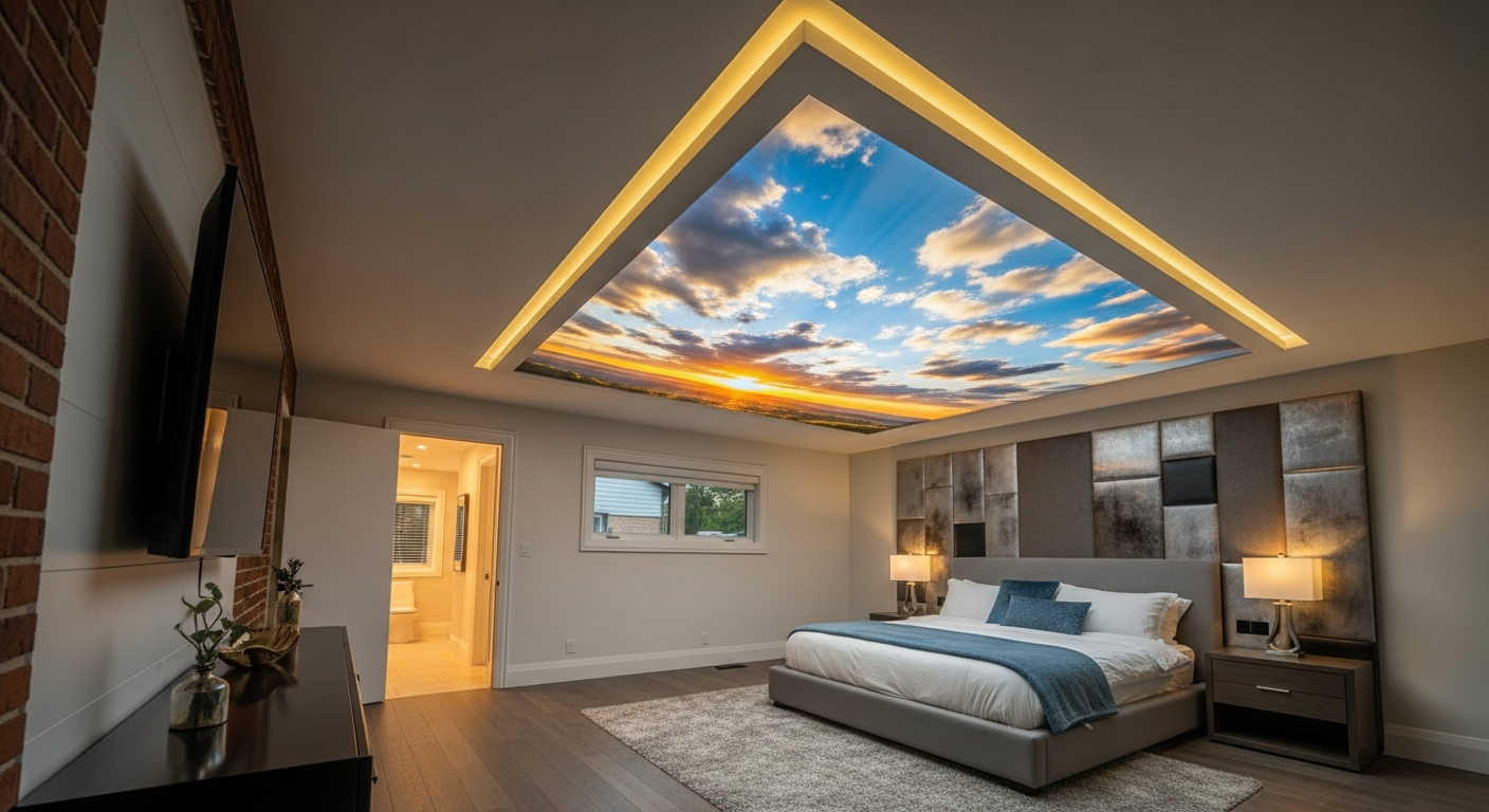 Professional printed stretch ceiling project completed by RenoHouse in Scarborough — quality workmanship guaranteed