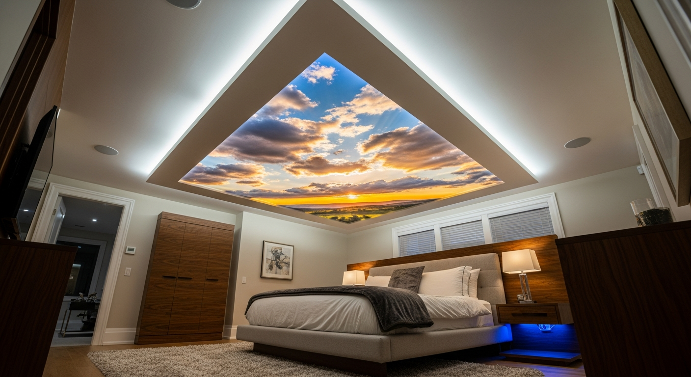 Recently completed printed stretch ceiling renovation in a Toronto home