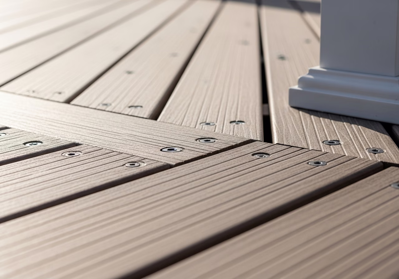 Close-up detail of professionally completed PVC deck installation work