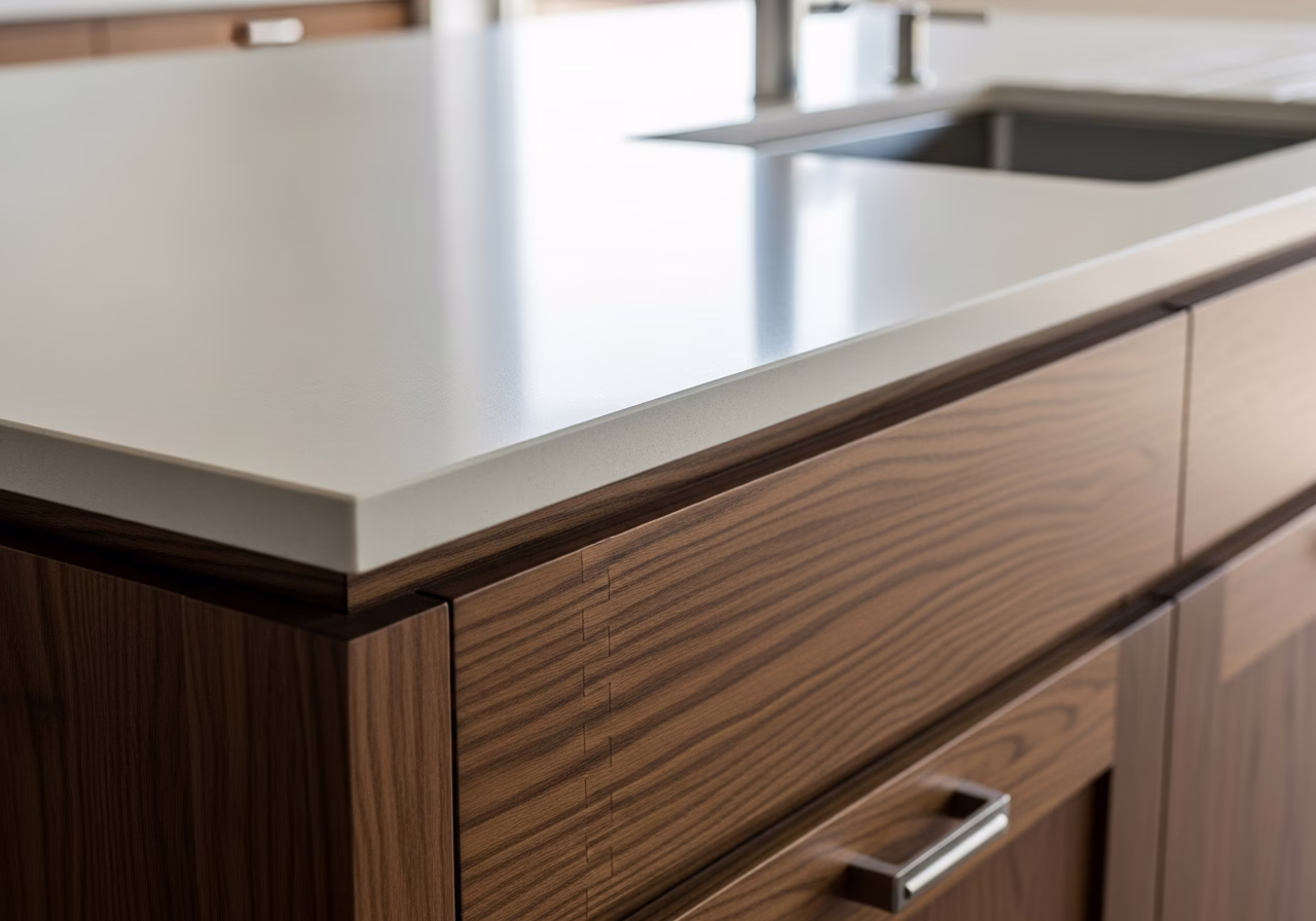 Close-up detail of professionally completed Kitchen Island Installation
